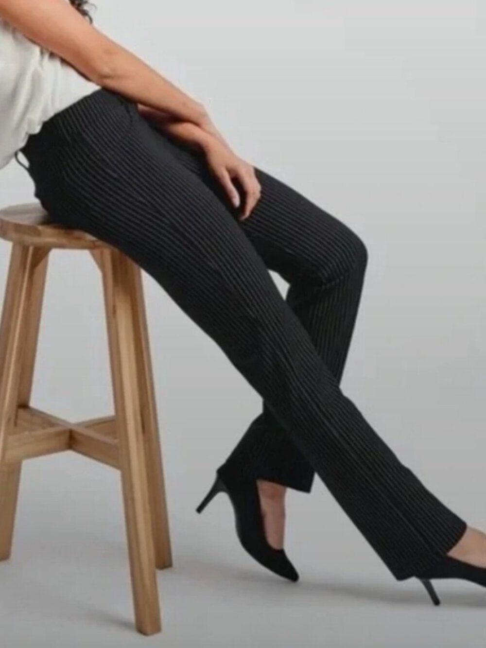 Betabrand Yoga Dress Pants Black Pinstripe Medium